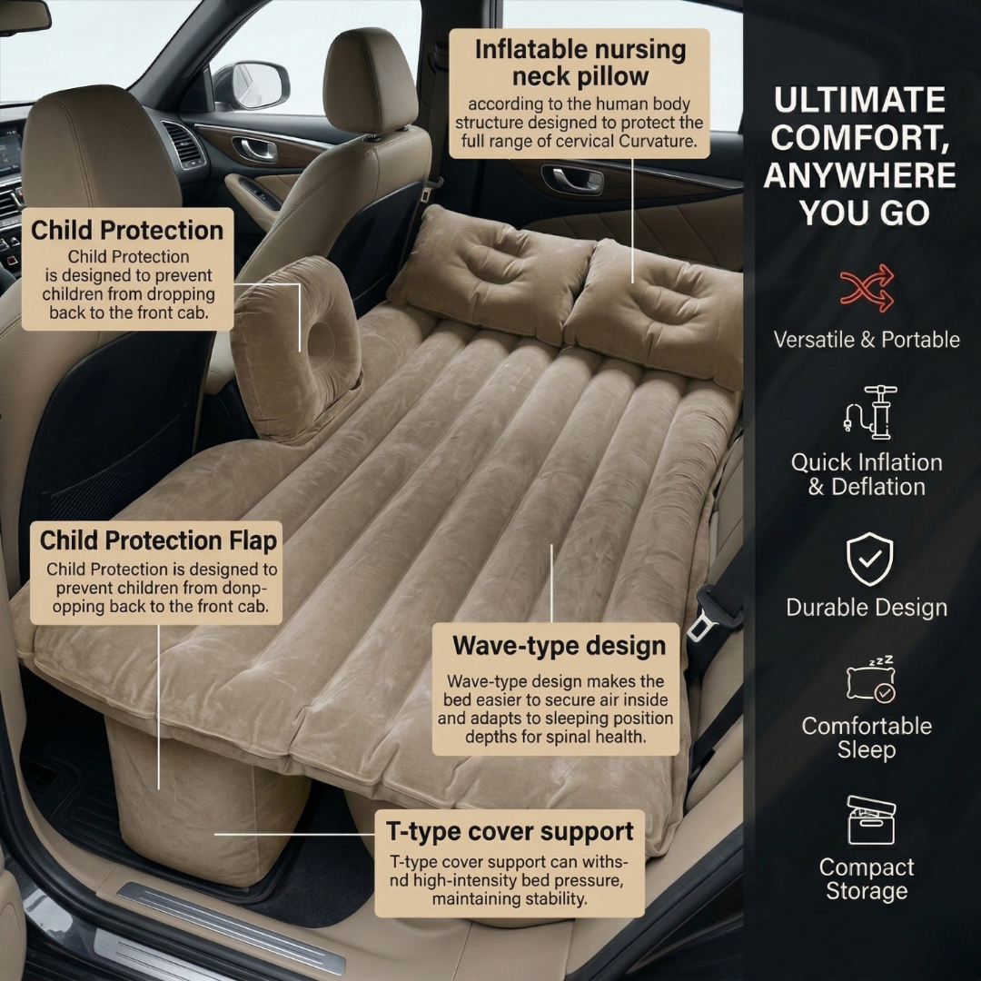 Flanxus Luxury Beige Foldable Car Air Mattress Bed with Electric Pump (Pack of 10)