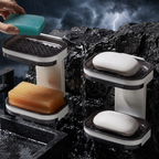 Soap Caddy - 360° Rotating Double-Tier Wall-Mounted Soap Holder with Dual Drainage Trays | No-Drill Space-Saving Bathroom Organizer for Home & Bathroom