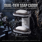 Soap Caddy - 360° Rotating Double-Tier Wall-Mounted Soap Holder with Dual Drainage Trays | No-Drill Space-Saving Bathroom Organizer for Home & Bathroom