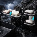 Soap Caddy - 360° Rotating Double-Tier Wall-Mounted Soap Holder with Dual Drainage Trays | No-Drill Space-Saving Bathroom Organizer for Home & Bathroom