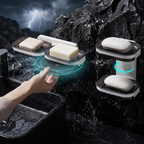 Soap Caddy - 360° Rotating Double-Tier Wall-Mounted Soap Holder with Dual Drainage Trays | No-Drill Space-Saving Bathroom Organizer for Home & Bathroom