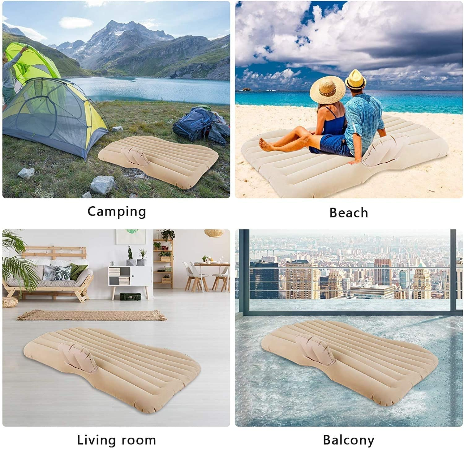 Flanxus Luxury Beige Foldable Car Air Mattress Bed with Electric Pump (Pack of 10)