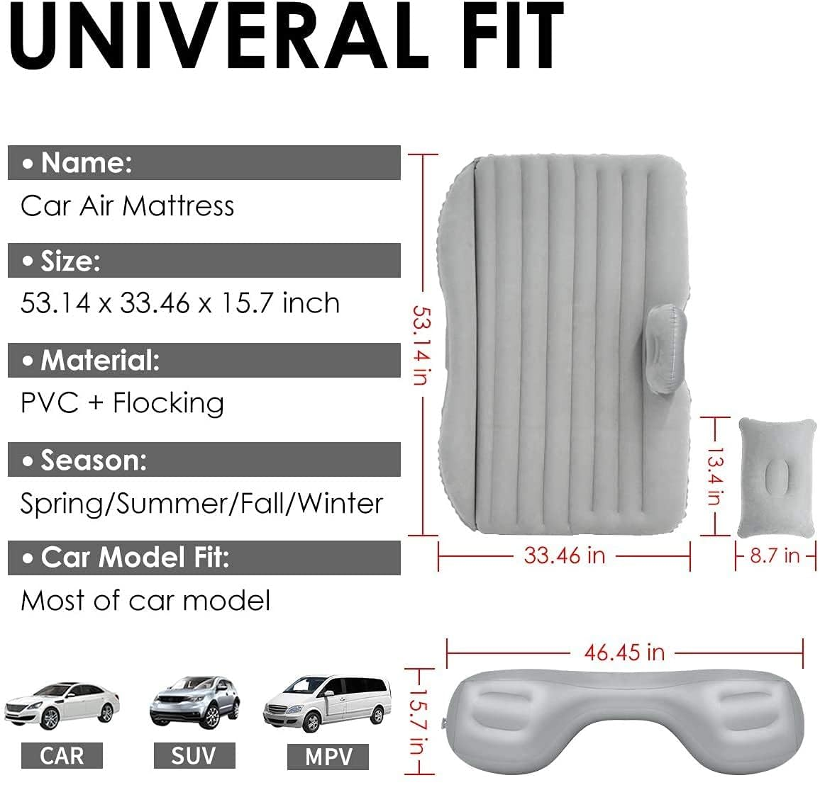 Flanxus Luxury Gray Foldable Car Air Mattress Bed with Electric Pump (Pack of 10)