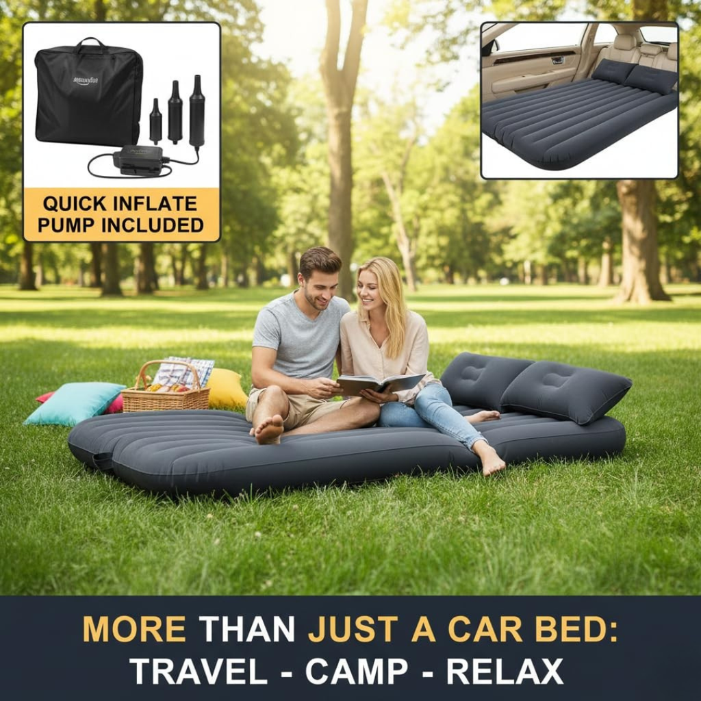 Flanxus Luxury Black Foldable Car Air Mattress Bed with Electric Pump (Pack of 10)